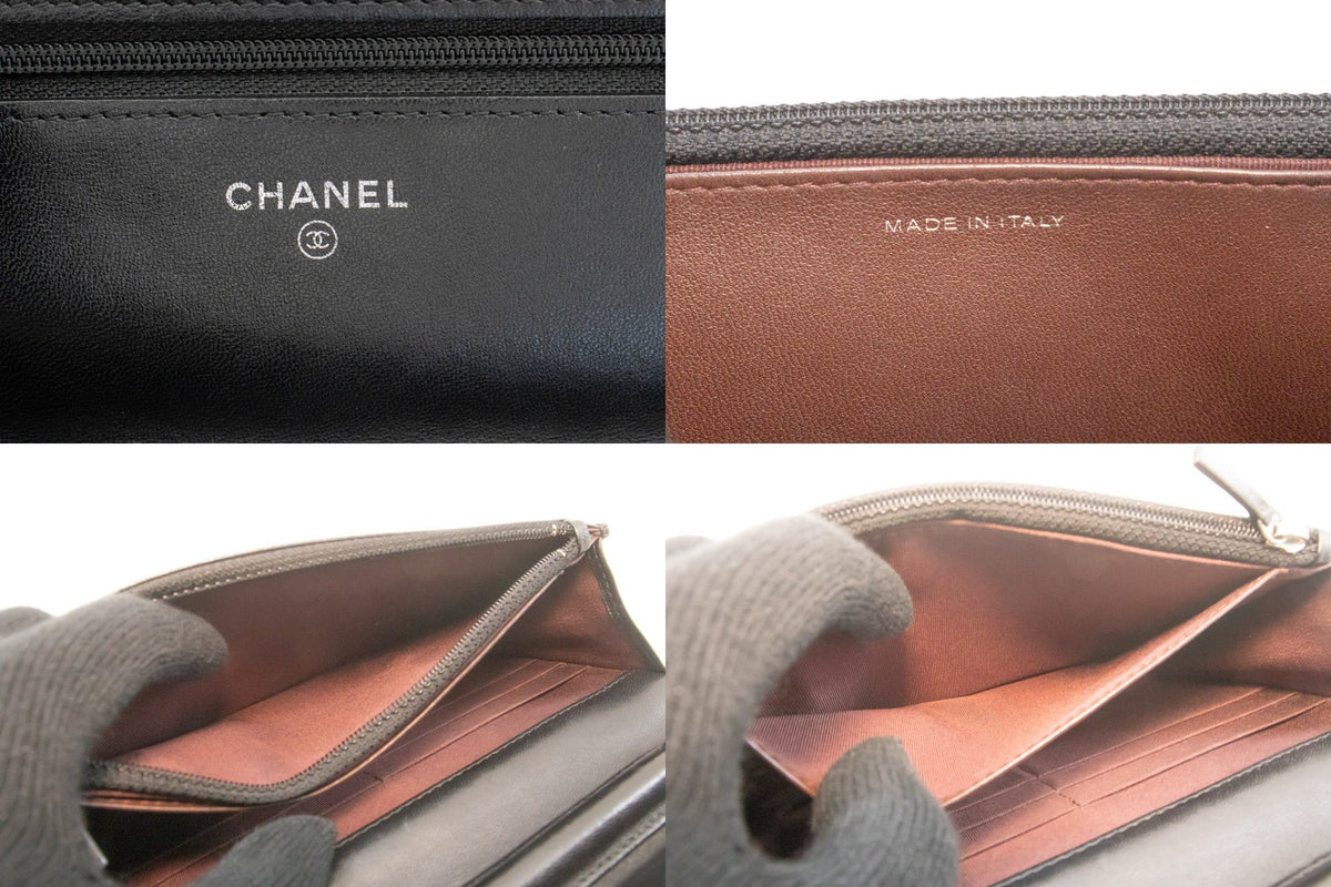 CHANEL Black Classic Wallet On Chain WOC Shoulder Bag Lambskin SV ap8 — interior CHANEL logo hannari-shop