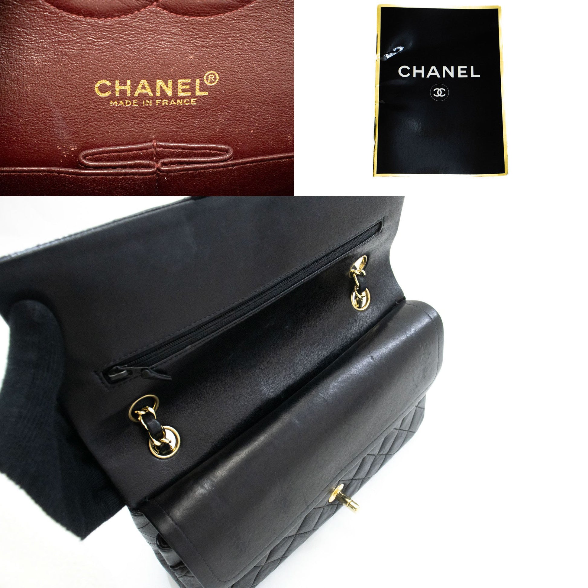 CHANEL Classic Double Flap 10" Chain Shoulder Bag Black Lambskin ac9 hannari-shop