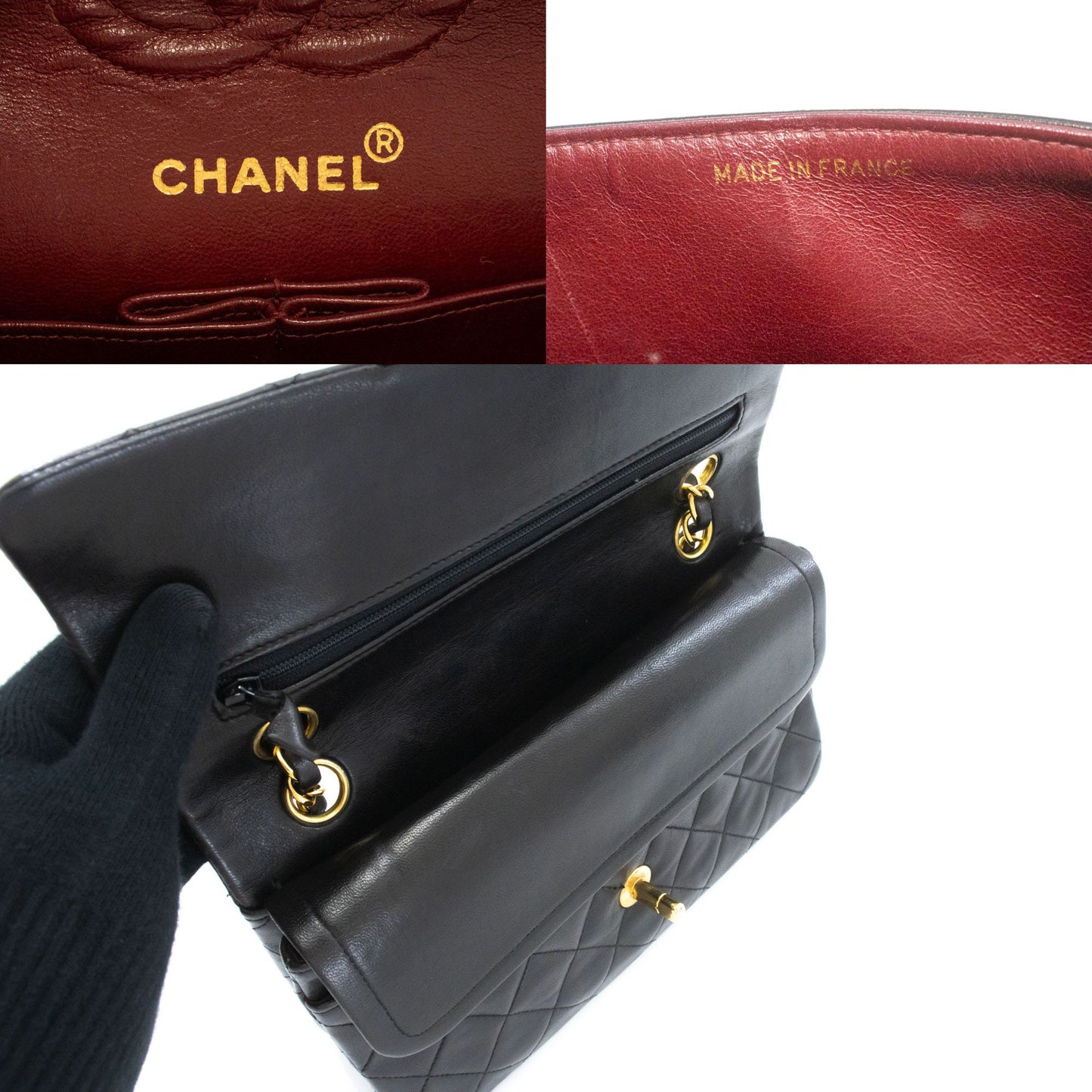 CHANEL Classic Double Flap 9" Chain Shoulder Bag Black Lambskin ai7 hannari-shop