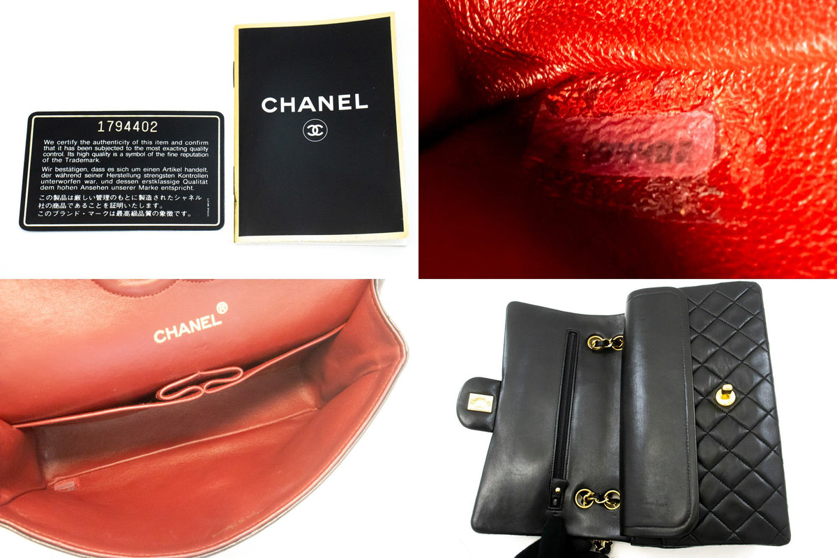CHANEL Classic Double Flap 10" Chain Shoulder Bag Black Lambskin ap6 — serial number hannari-shop