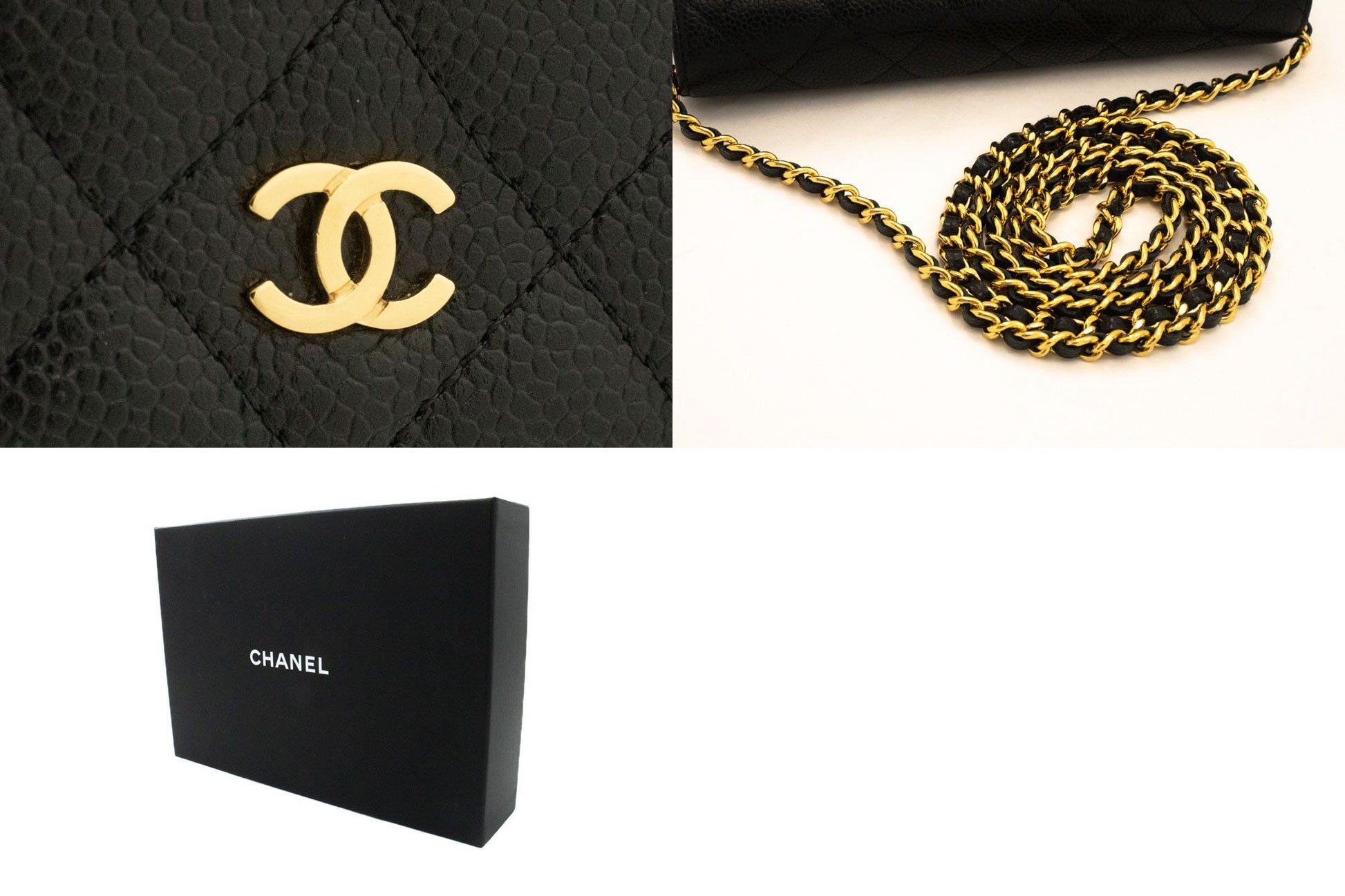 CHANEL Grained Calfskin Wallet On Chain WOC Black Shoulder Bag af8 hannari-shop