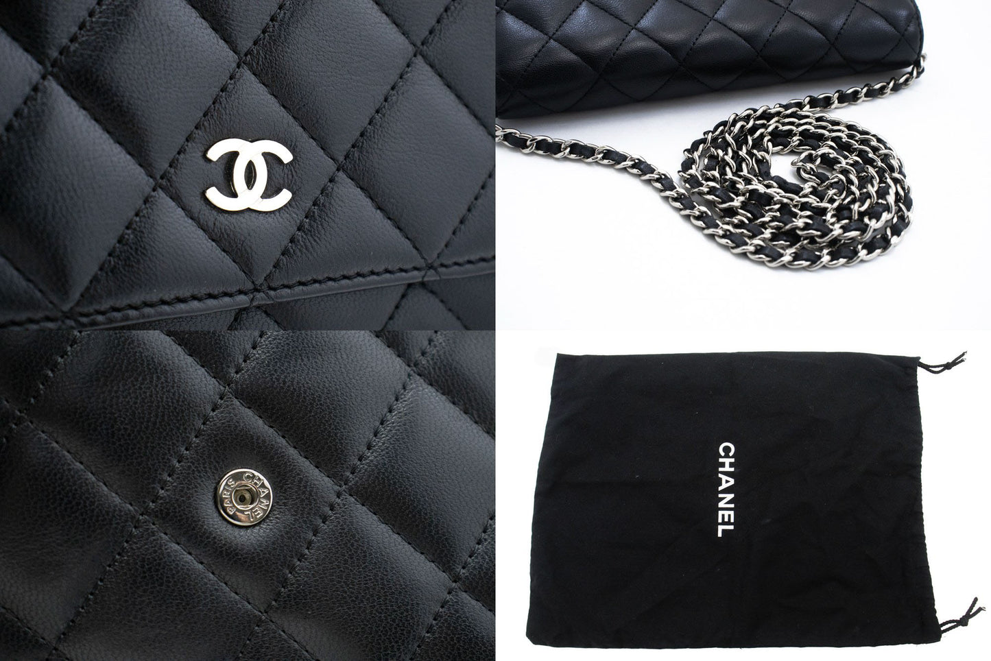 CHANEL Black Classic Wallet On Chain WOC Shoulder Bag Lambskin ab8 hannari-shop