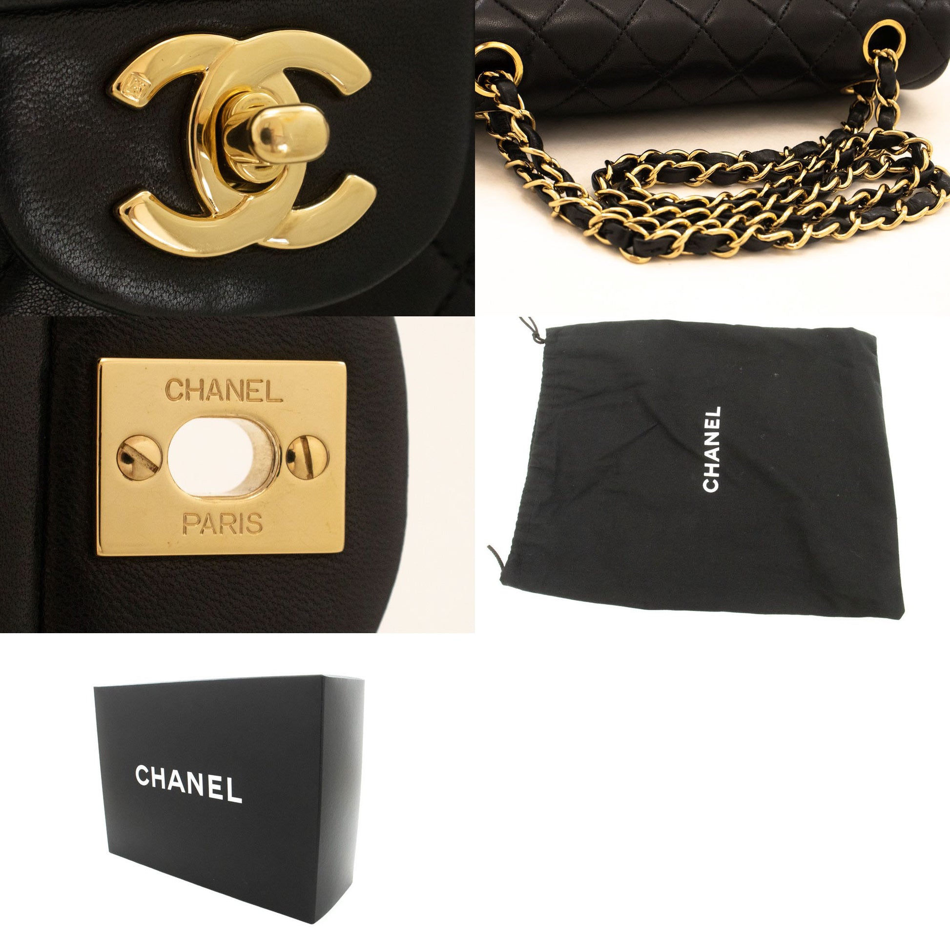 CHANEL Classic Double Flap 9" Chain Shoulder Bag Black Lambskin ai6 hannari-shop