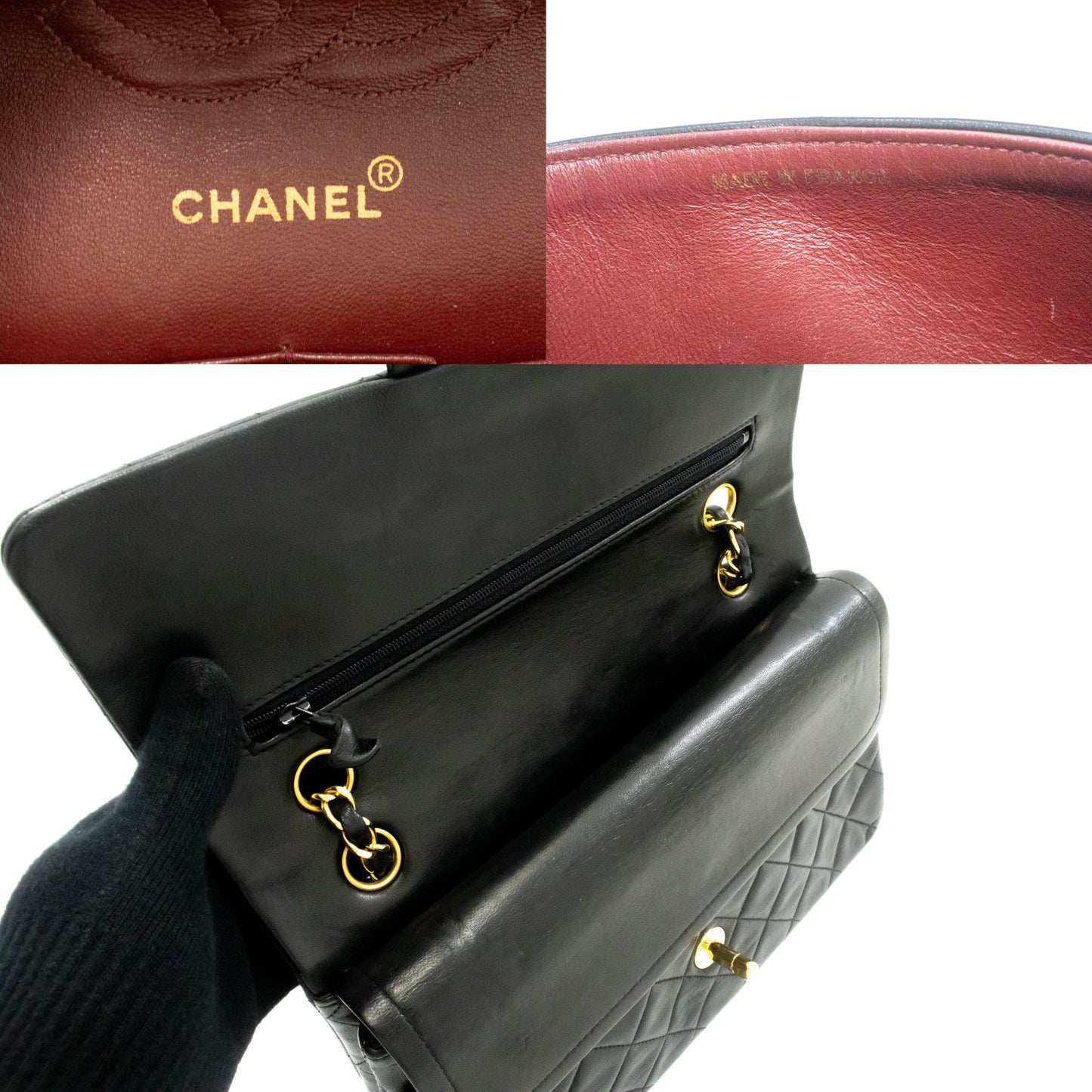 CHANEL Classic Double Flap 10" Chain Shoulder Bag Black Lambskin ag1 hannari-shop