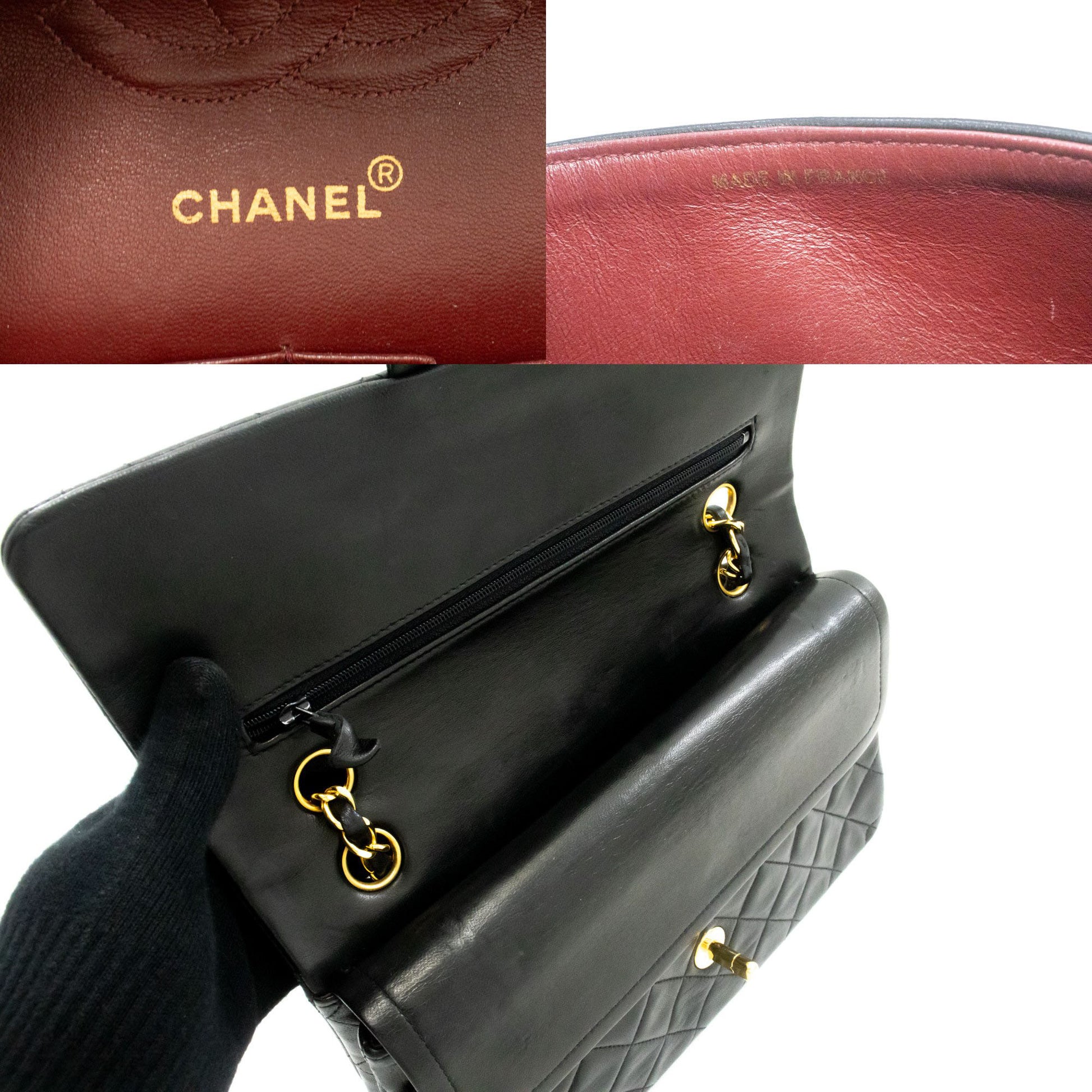 CHANEL Classic Double Flap 10" Chain Shoulder Bag Black Lambskin ag1 hannari-shop
