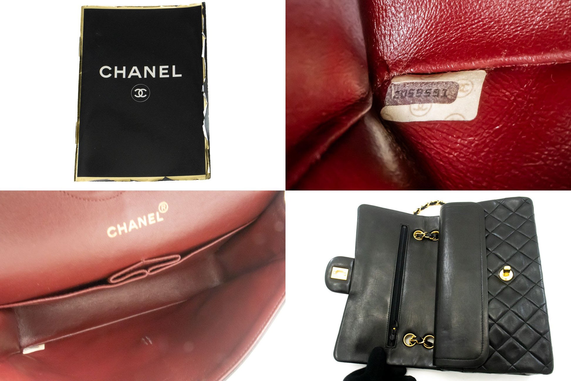 CHANEL Classic Double Flap 10" Chain Shoulder Bag Black Lambskin ag1 hannari-shop