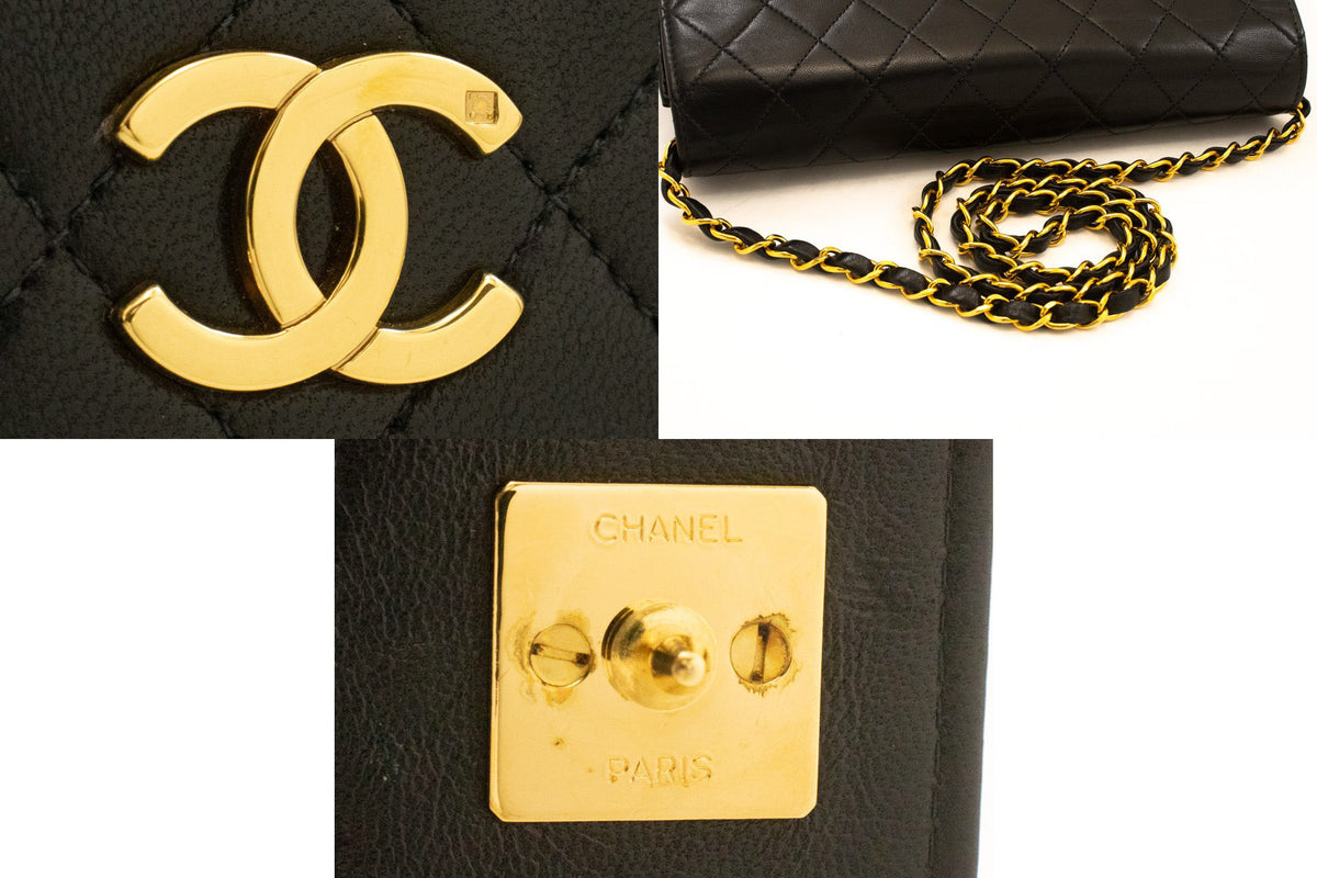 CHANEL Full Flap Chain Shoulder Bag Clutch Black Quilted Lambskin ao4 — hardware hannari-shop