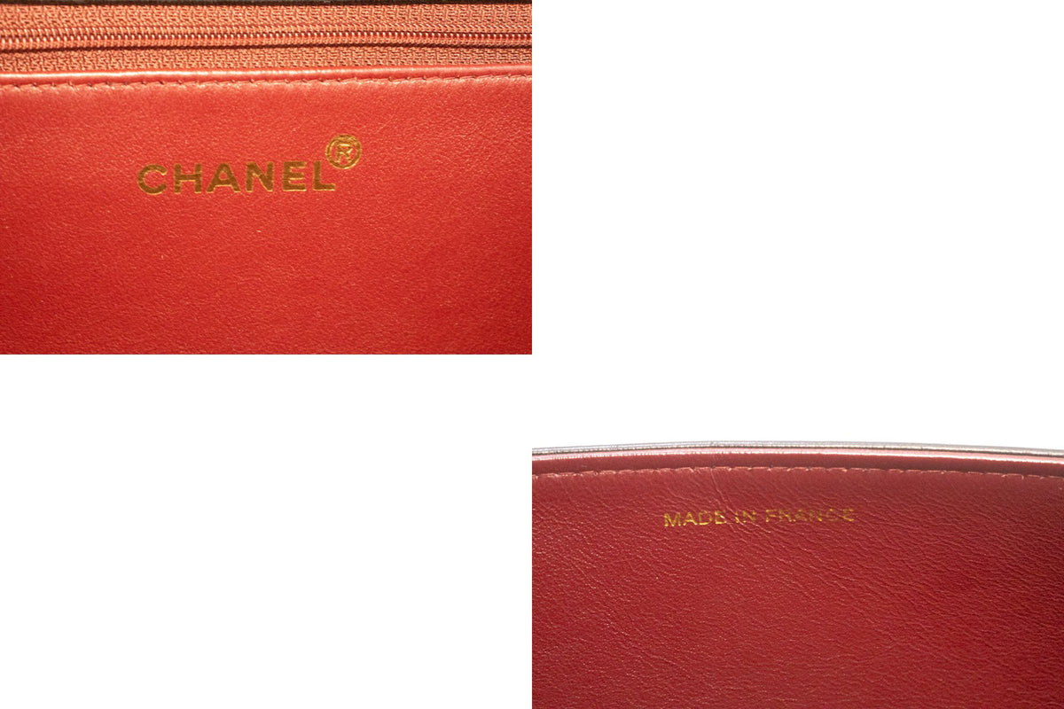 CHANEL Full Flap Chain Shoulder Bag Clutch Black Quilted Lambskin ao4 — interior CHANEL logo hannari-shop