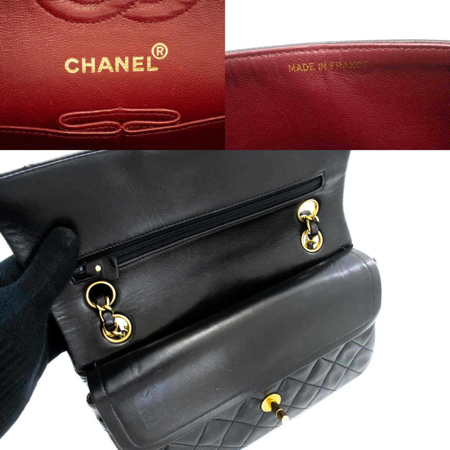 CHANEL Classic Double Flap 9" Chain Shoulder Bag Black Lambskin ai4 hannari-shop