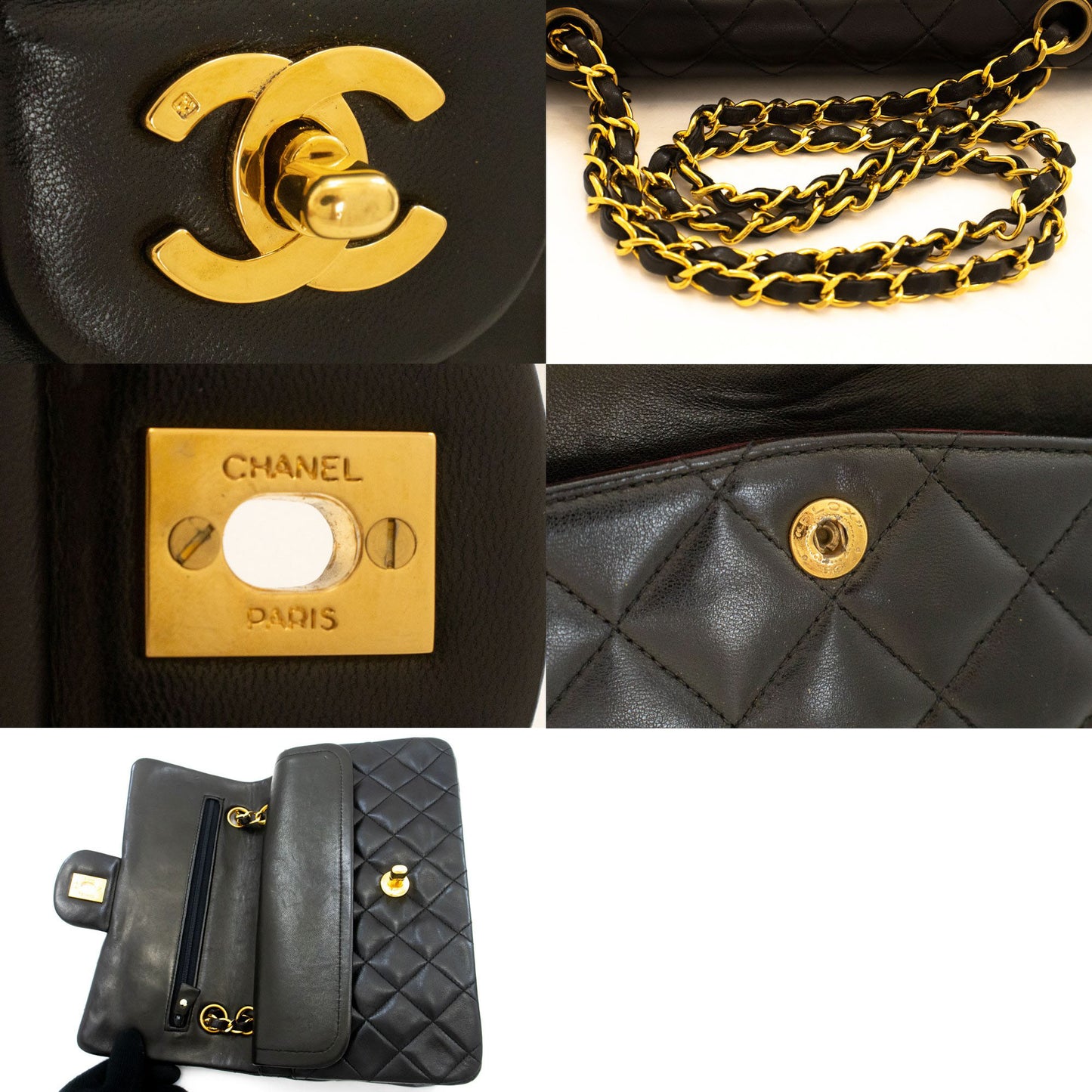 CHANEL Classic Double Flap 9" Chain Shoulder Bag Black Lambskin ah3 hannari-shop
