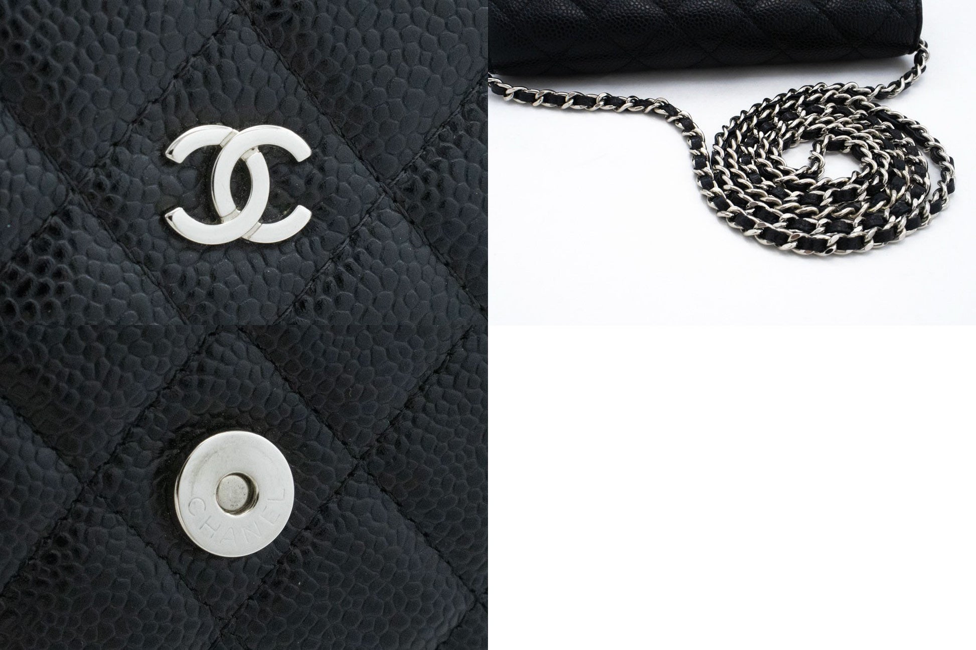 CHANEL Grained Calfskin Wallet On Chain WOC Black Shoulder Bag af5 hannari-shop