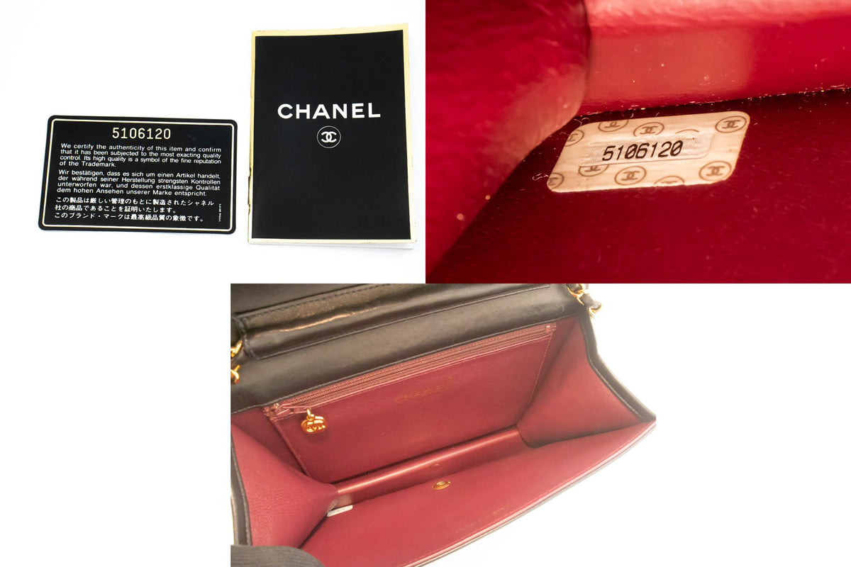 CHANEL Full Flap Chain Shoulder Bag Clutch Black Quilted Lambskin ao5 — serial number hannari-shop