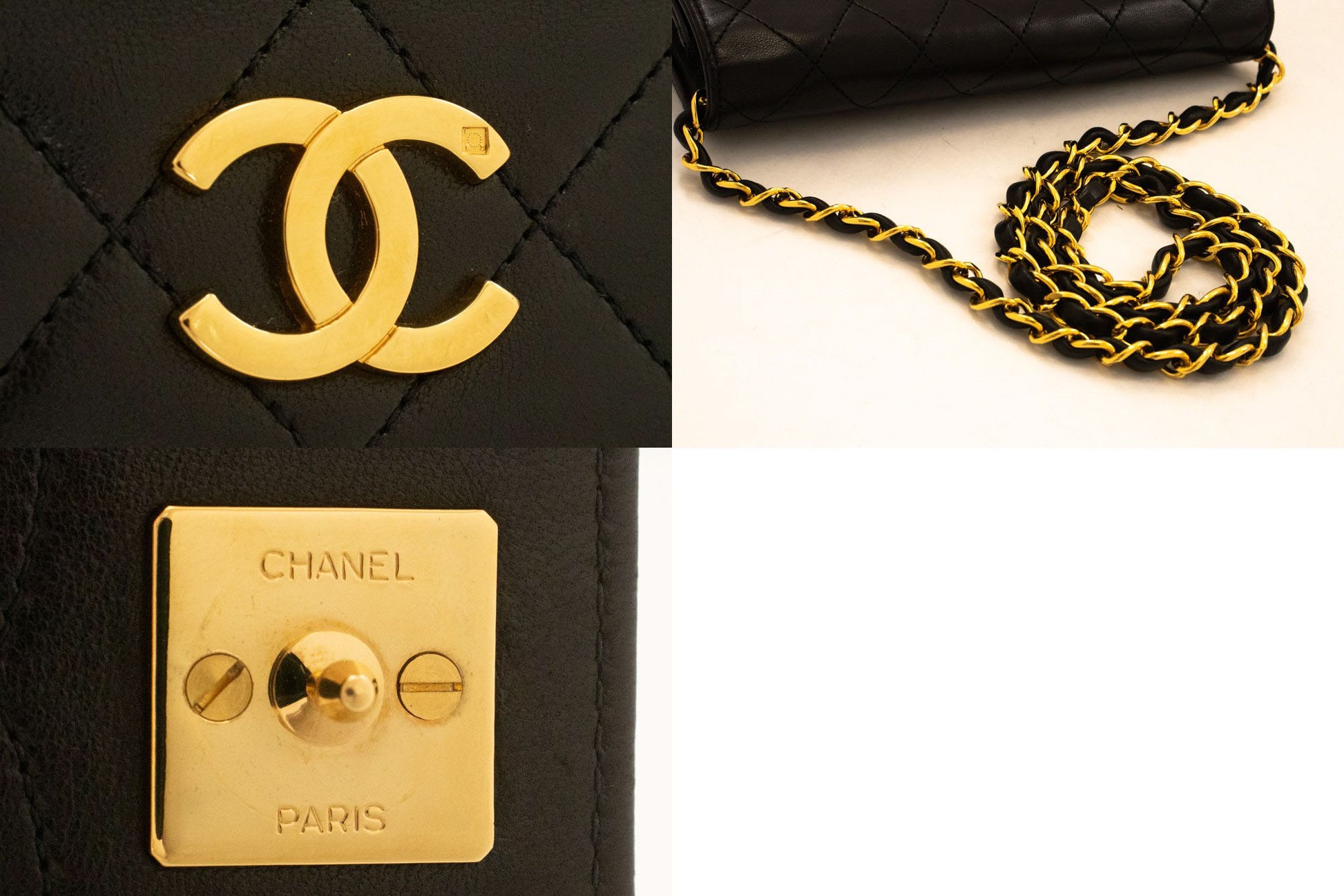 CHANEL Full Flap Small Chain Shoulder Bag Clutch Black Quilted aj2 hannari-shop