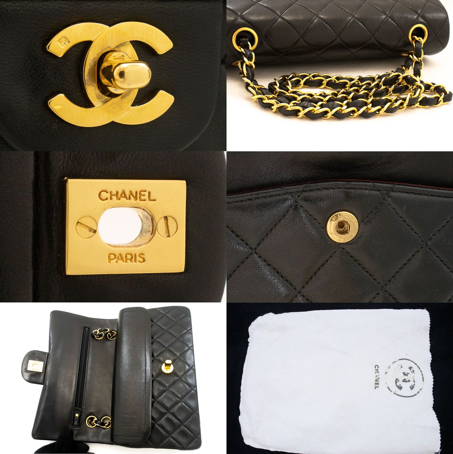 CHANEL Classic Double Flap 9" Chain Shoulder Bag Black Lambskin aj4 hannari-shop