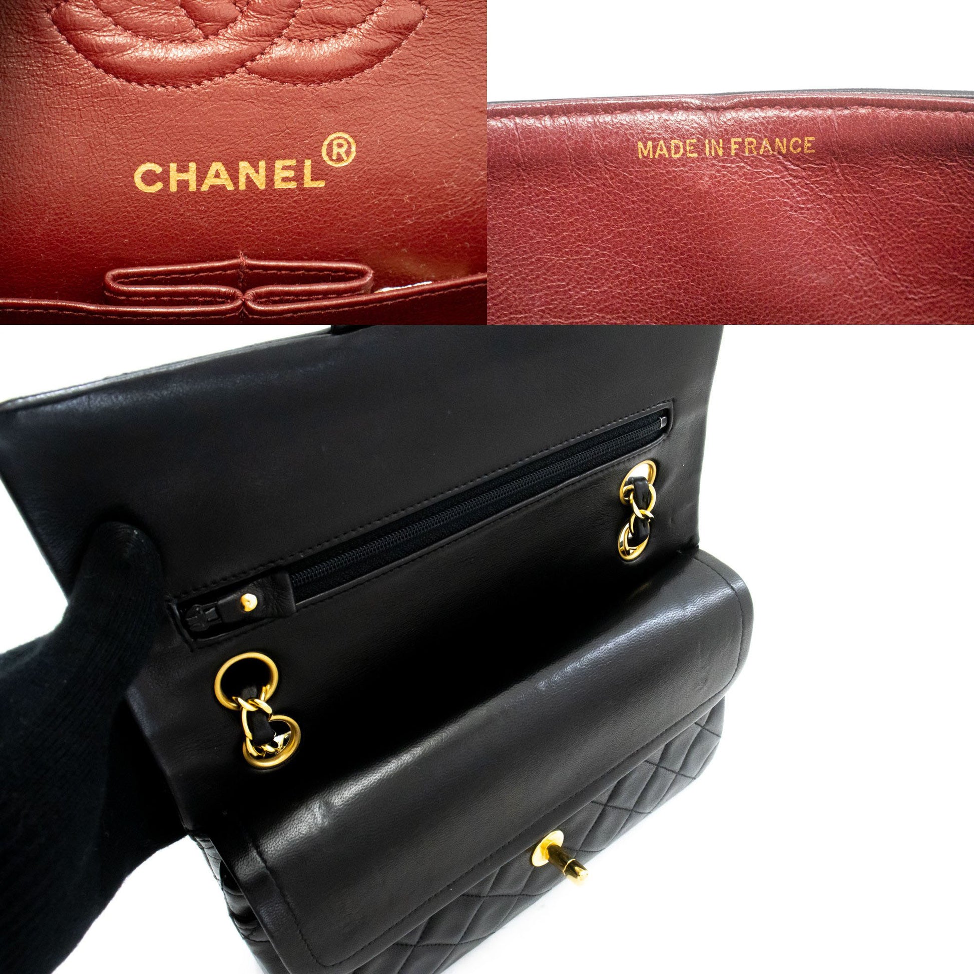CHANEL Classic Double Flap 9" Chain Shoulder Bag Black Lambskin aj4 hannari-shop