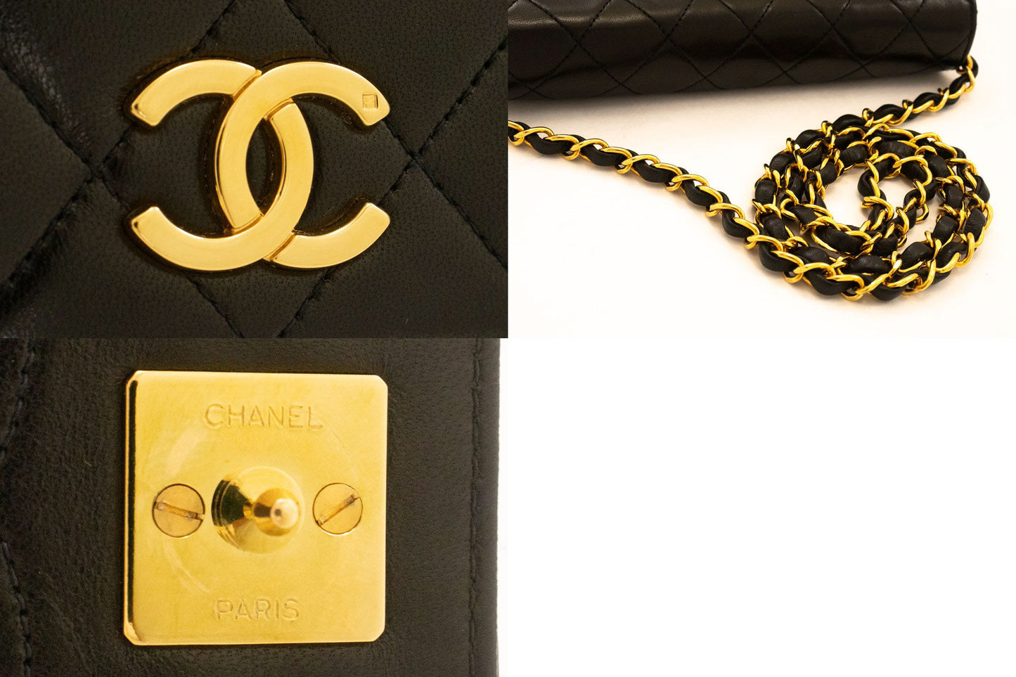 CHANEL Full Flap Small Chain Shoulder Bag Clutch Black Quilted aj1 hannari-shop