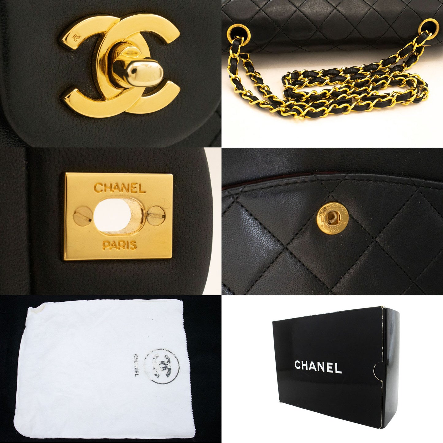 CHANEL Classic Double Flap 10" Chain Shoulder Bag Black Lambskin aj5 hannari-shop