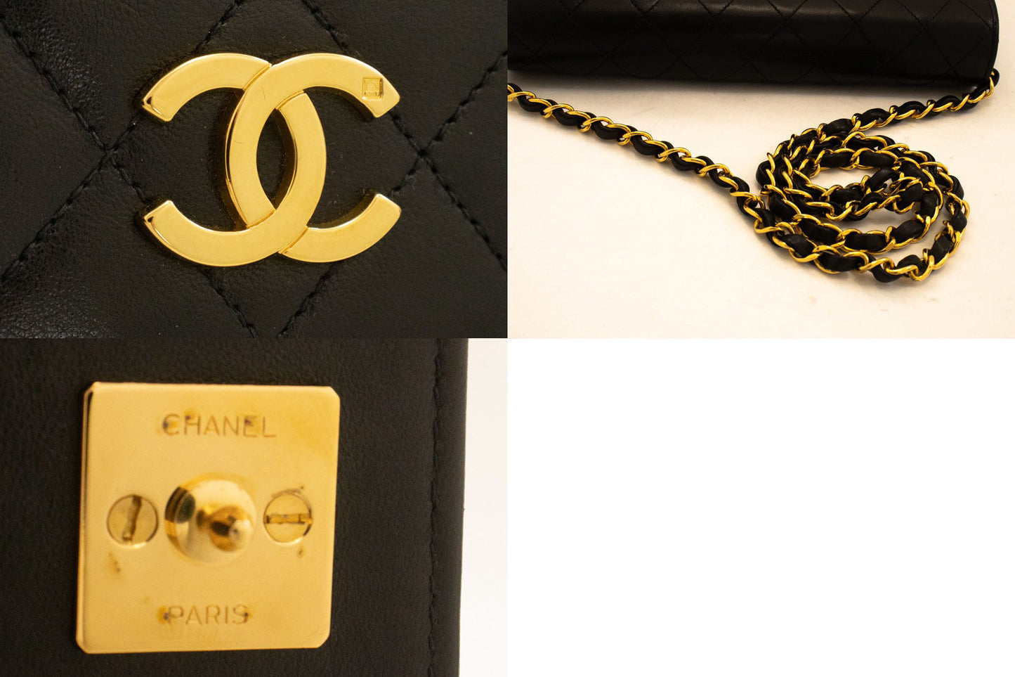 CHANEL Full Flap Chain Shoulder Bag Clutch Black Quilted Lambskin aj6 hannari-shop