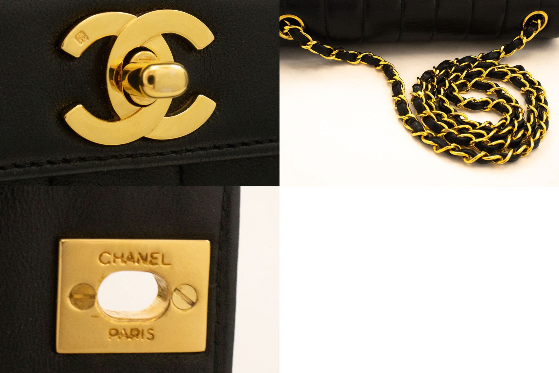 CHANEL Stripe Single Flap Chain Shoulder Bag Black Quilted aj3 hannari-shop