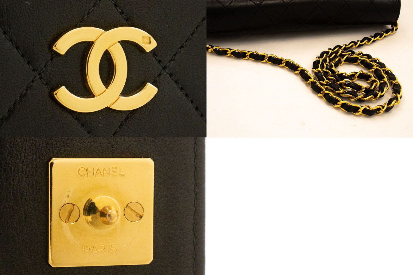 CHANEL Full Flap Chain Shoulder Bag Clutch Black Quilted Lambskin ak1 hannari-shop