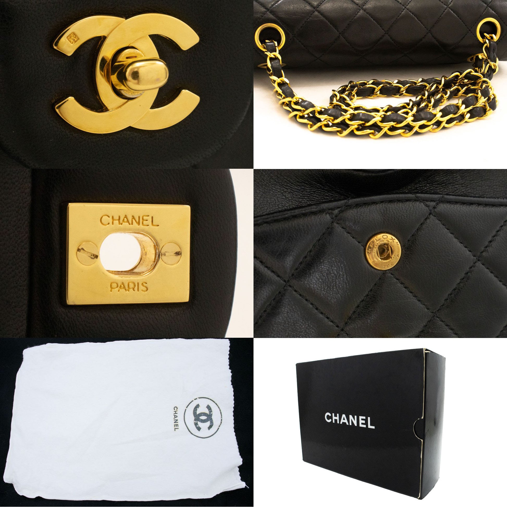 CHANEL Classic Double Flap 9" Chain Shoulder Bag Black Lambskin aj7 hannari-shop