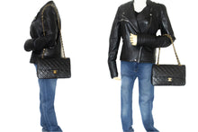 CHANEL Classic Double Flap 10" Chain Shoulder Bag Black Lambskin m77 hannari-shop