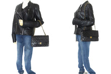 CHANEL Classic Double Flap 10" Chain Shoulder Bag Black Lambskin p18 hannari-shop