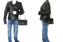 CHANEL Classic Double Flap 9" Chain Shoulder Bag Black Lambskin L41 hannari-shop
