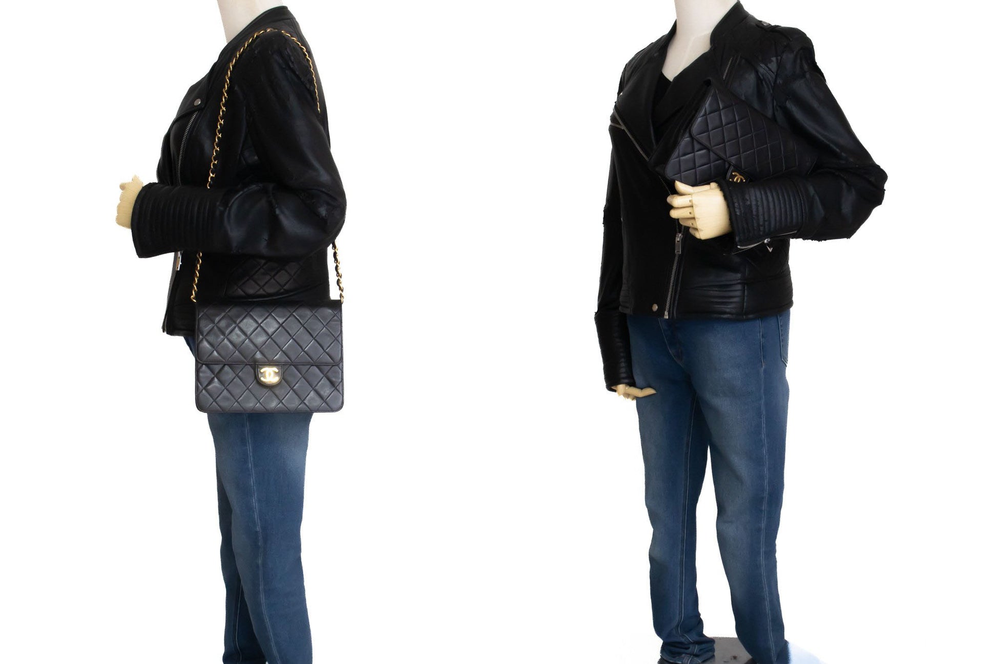 CHANEL Small Chain Shoulder Bag Clutch Black Quilted Flap Lambskin ah4 hannari-shop
