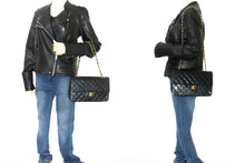 CHANEL Classic Double Flap 10" Chain Shoulder Bag Black Lambskin p99 hannari-shop