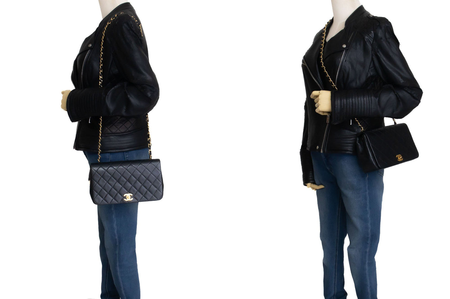 CHANEL Full Flap Chain Shoulder Bag Crossbody Black Quilted ah8 hannari-shop