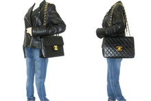 CHANEL Classic Large 11" Chain Shoulder Bag Flap Black Lambskin n20 hannari-shop