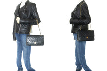 CHANEL Classic Double Flap 10" Chain Shoulder Bag Black Lambskin p21 hannari-shop