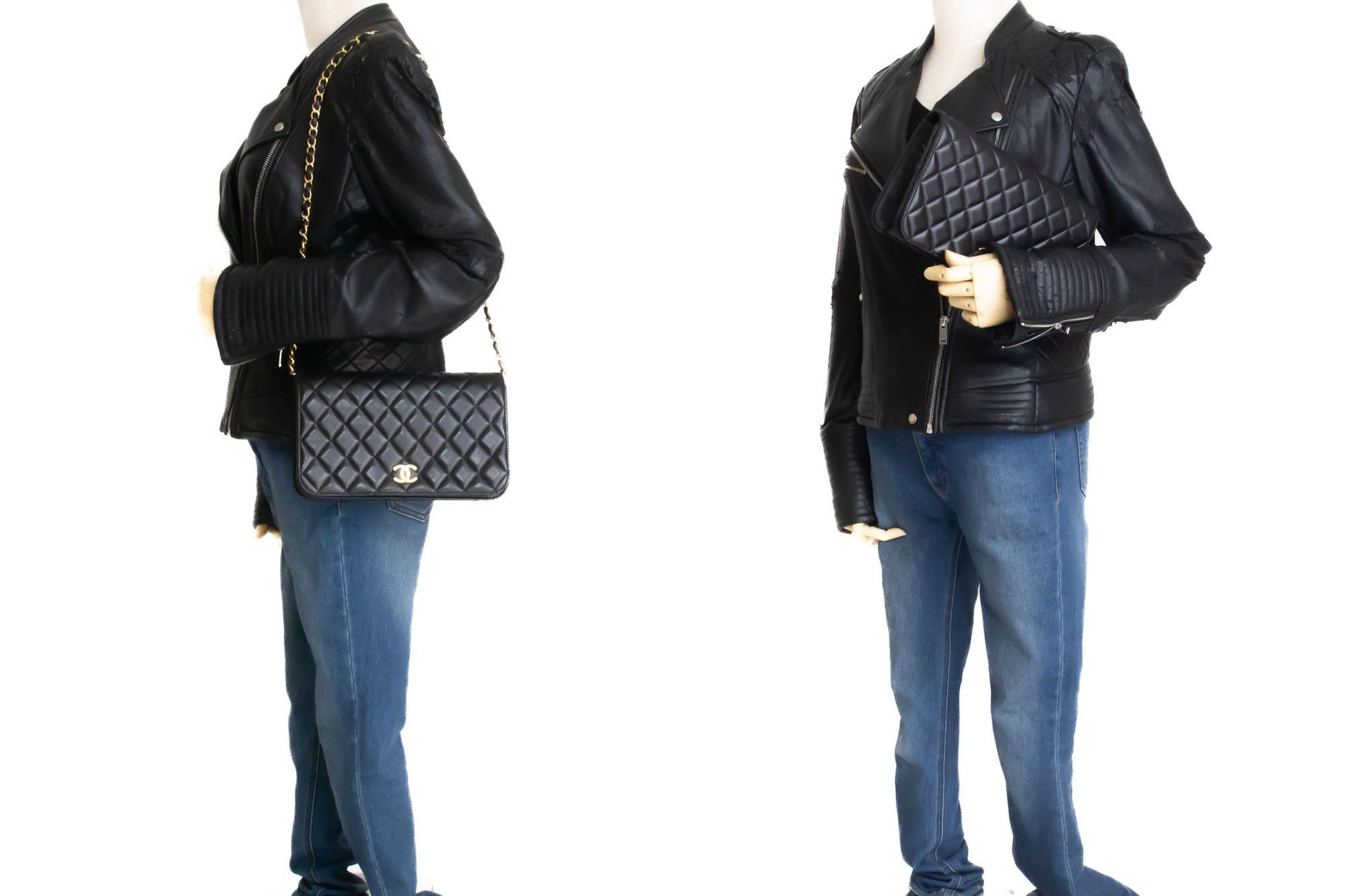 CHANEL Full Flap Chain Shoulder Bag Clutch Black Quilted Lambskin af4 hannari-shop