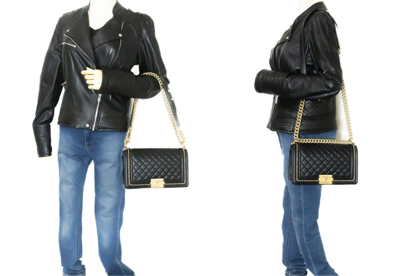 CHANEL Boy Chain Shoulder Bag Black Quilted Flap Lambskin Leather n46 hannari-shop