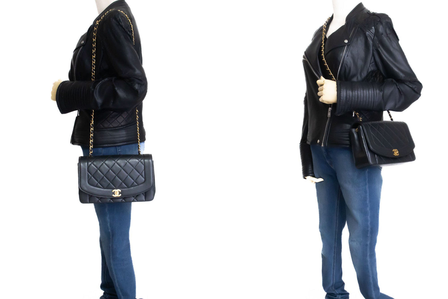 CHANEL Diana Flap Chain Shoulder Bag Black Quilted Lambskin Purse ah2 hannari-shop