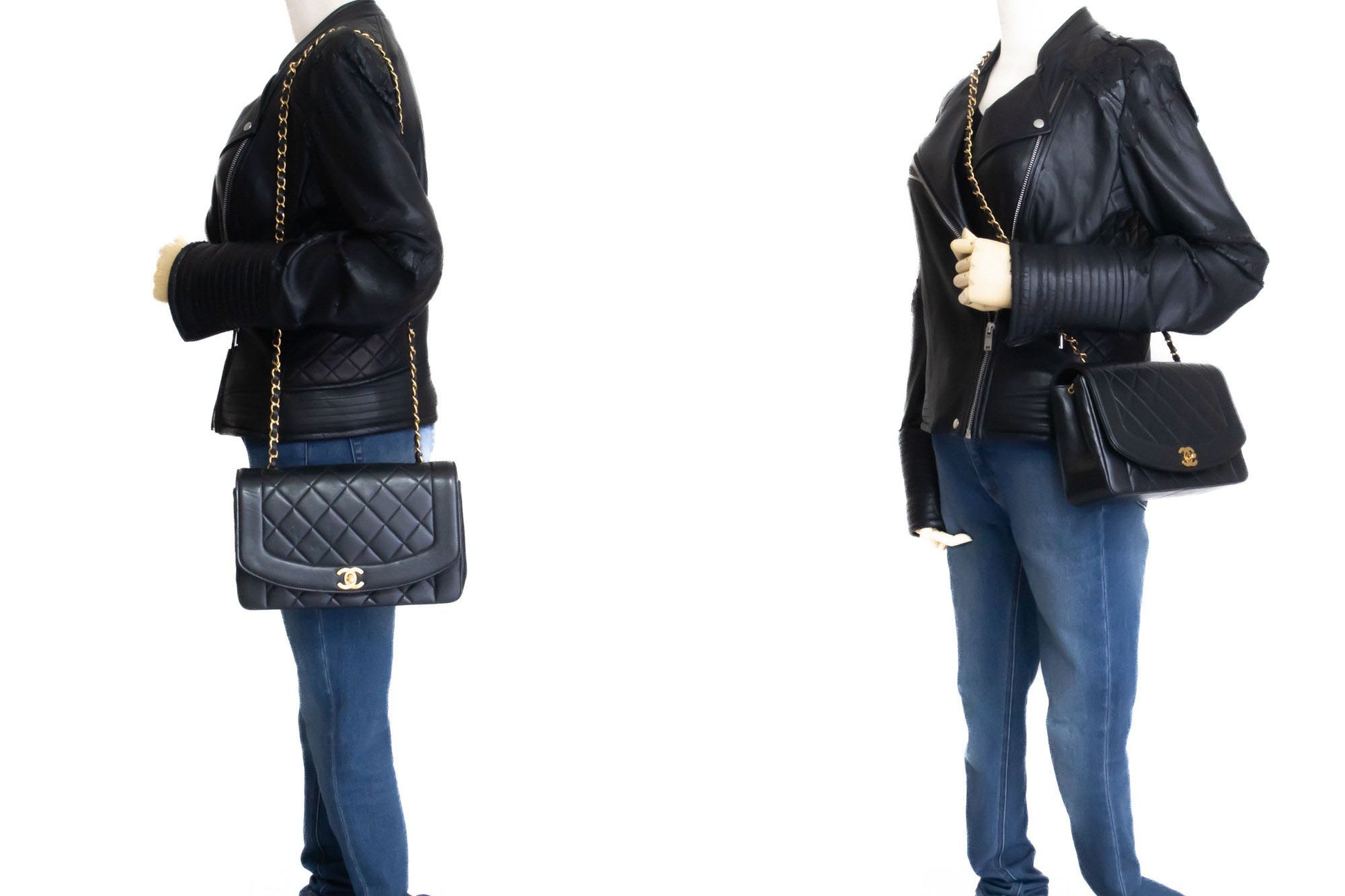 CHANEL Diana Flap Chain Shoulder Bag Black Quilted Lambskin Purse ah2 hannari-shop