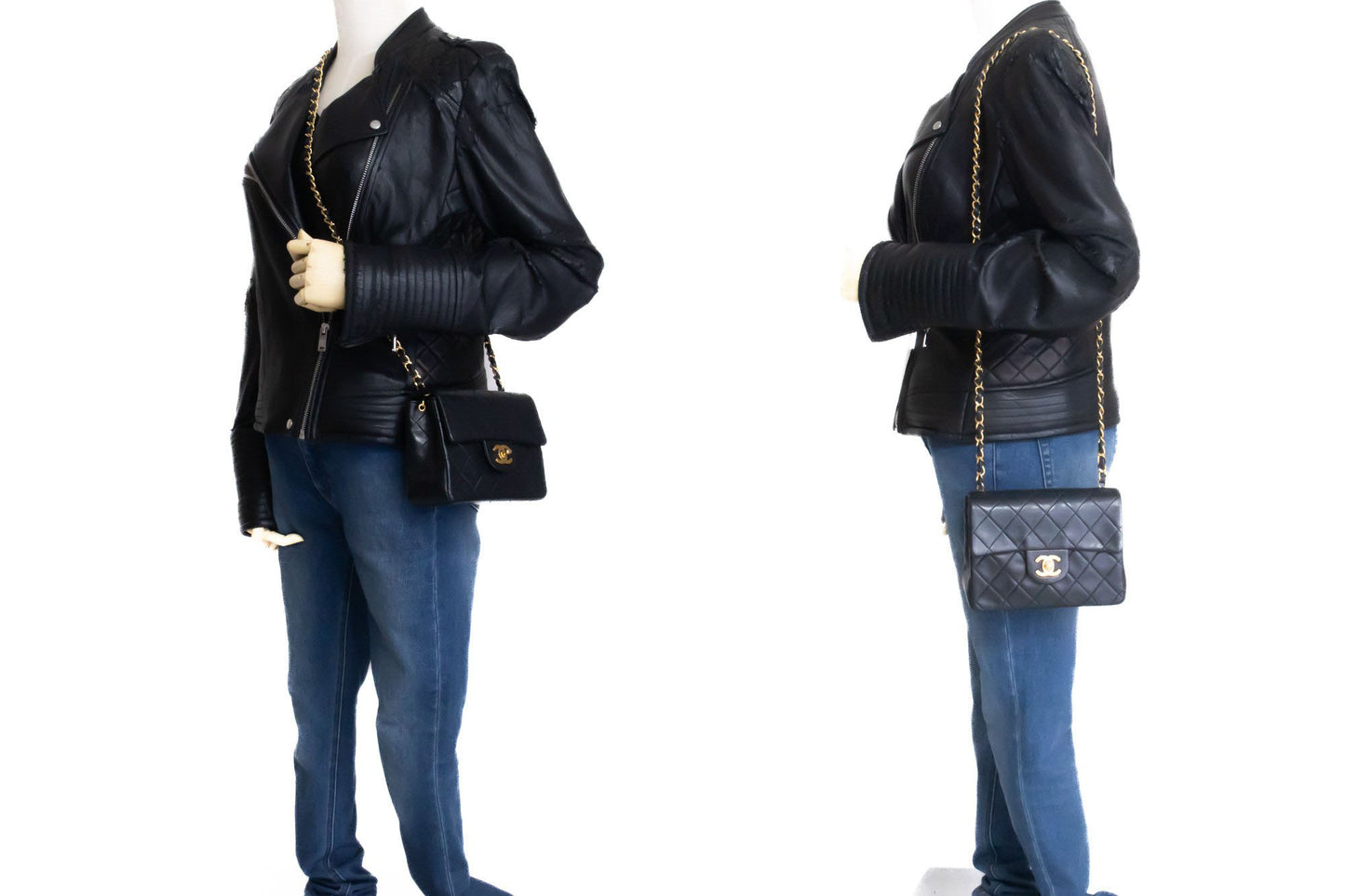 CHANEL Mini Square Small Chain Shoulder Bag Crossbody Black Lamb ag9 hannari-shop