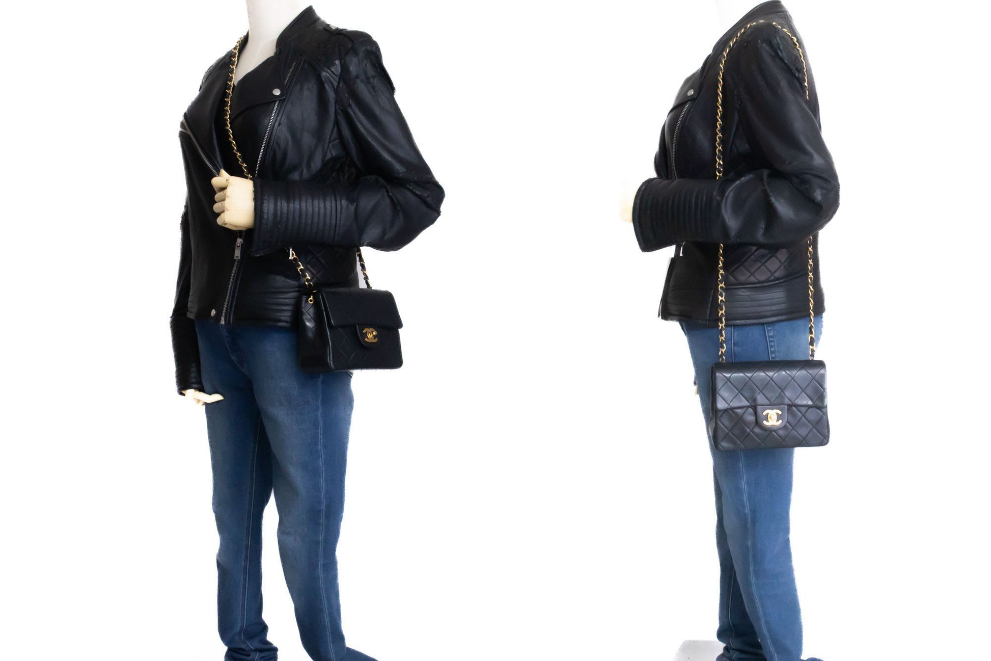 CHANEL Mini Square Small Chain Shoulder Bag Crossbody Black Lamb ag9 hannari-shop