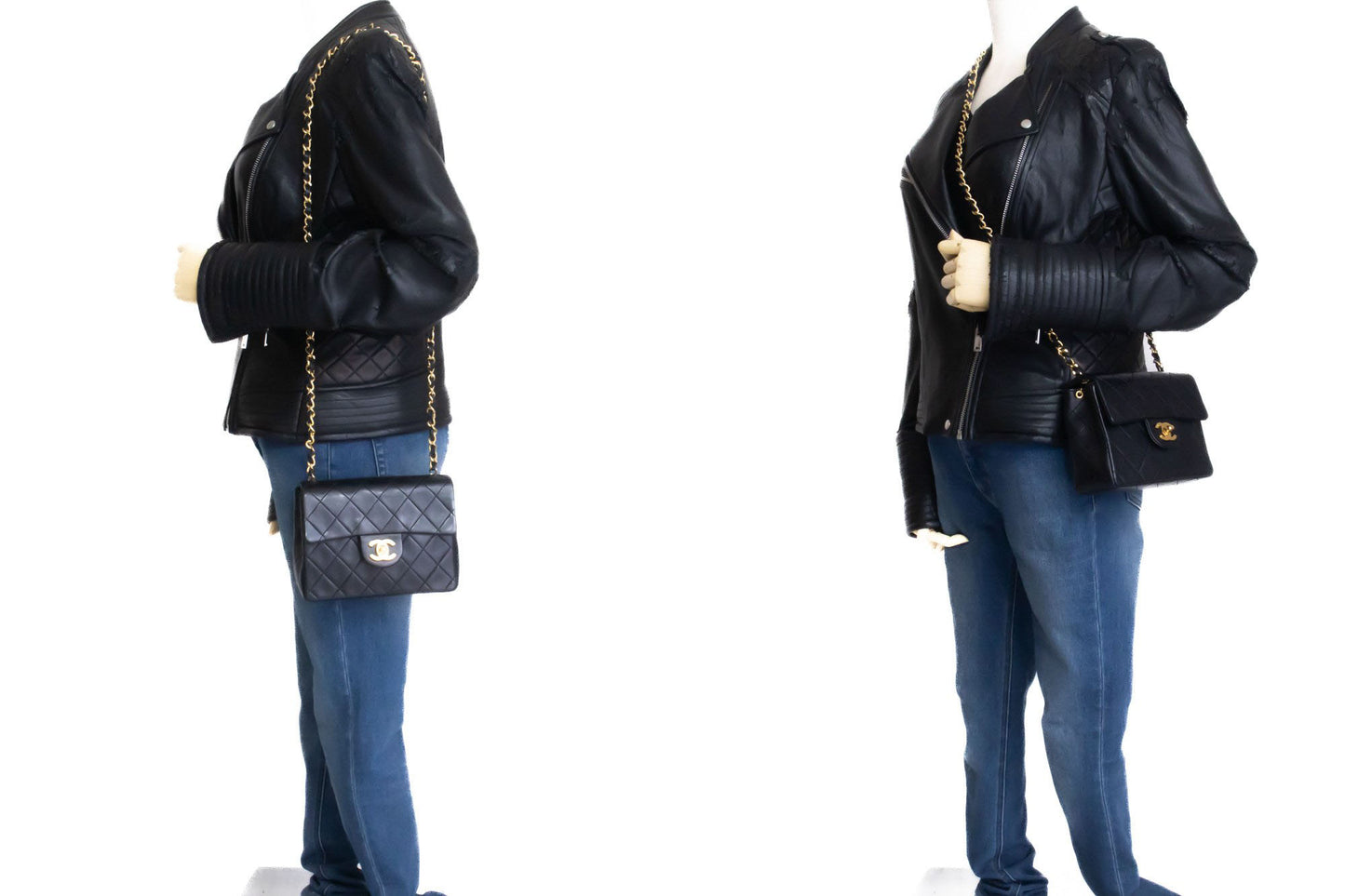 CHANEL Mini Square Small Chain Shoulder Bag Crossbody Black Lamb ag7 hannari-shop