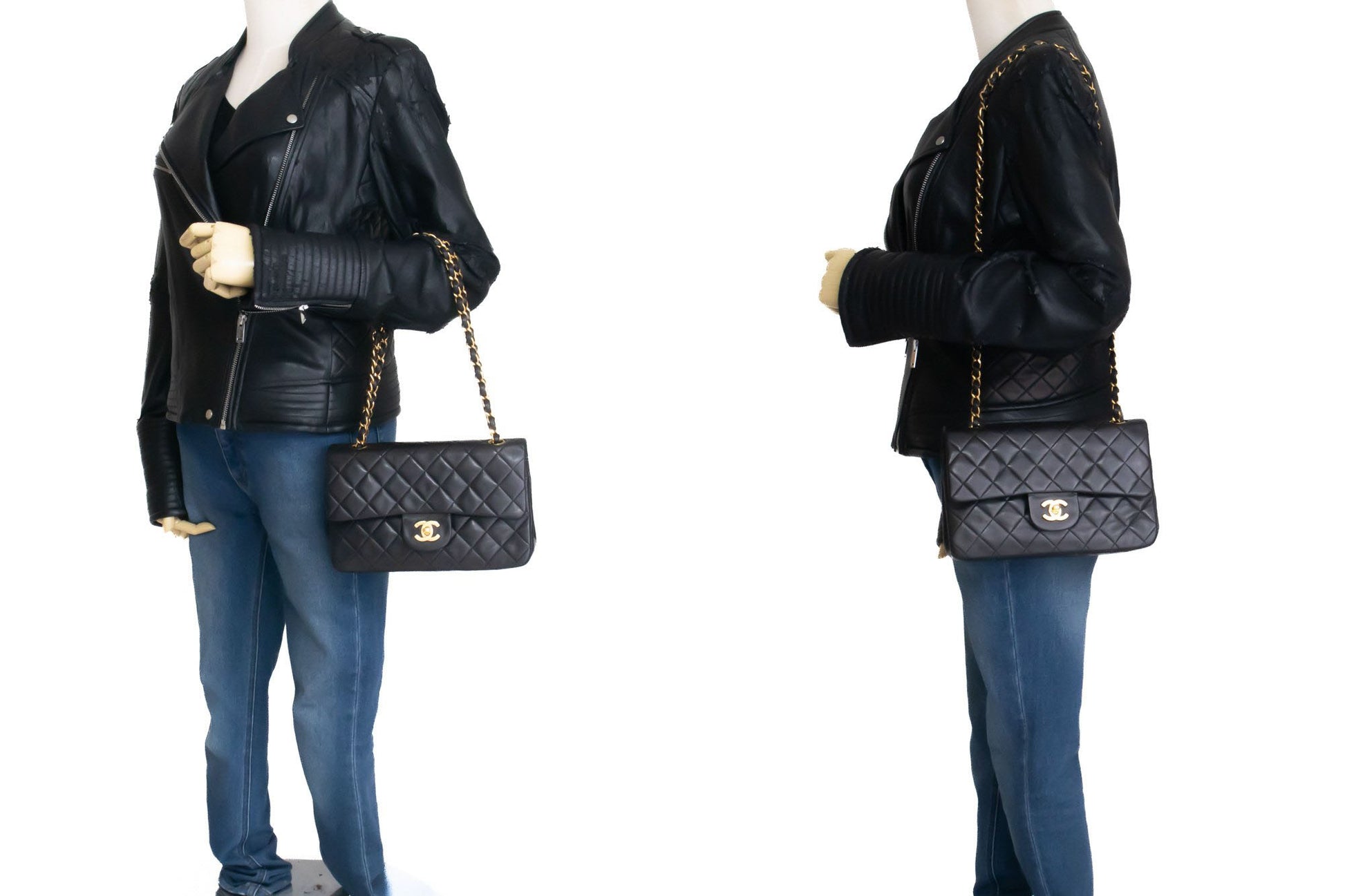 CHANEL Classic Double Flap 9" Chain Shoulder Bag Black Lambskin ai7 hannari-shop