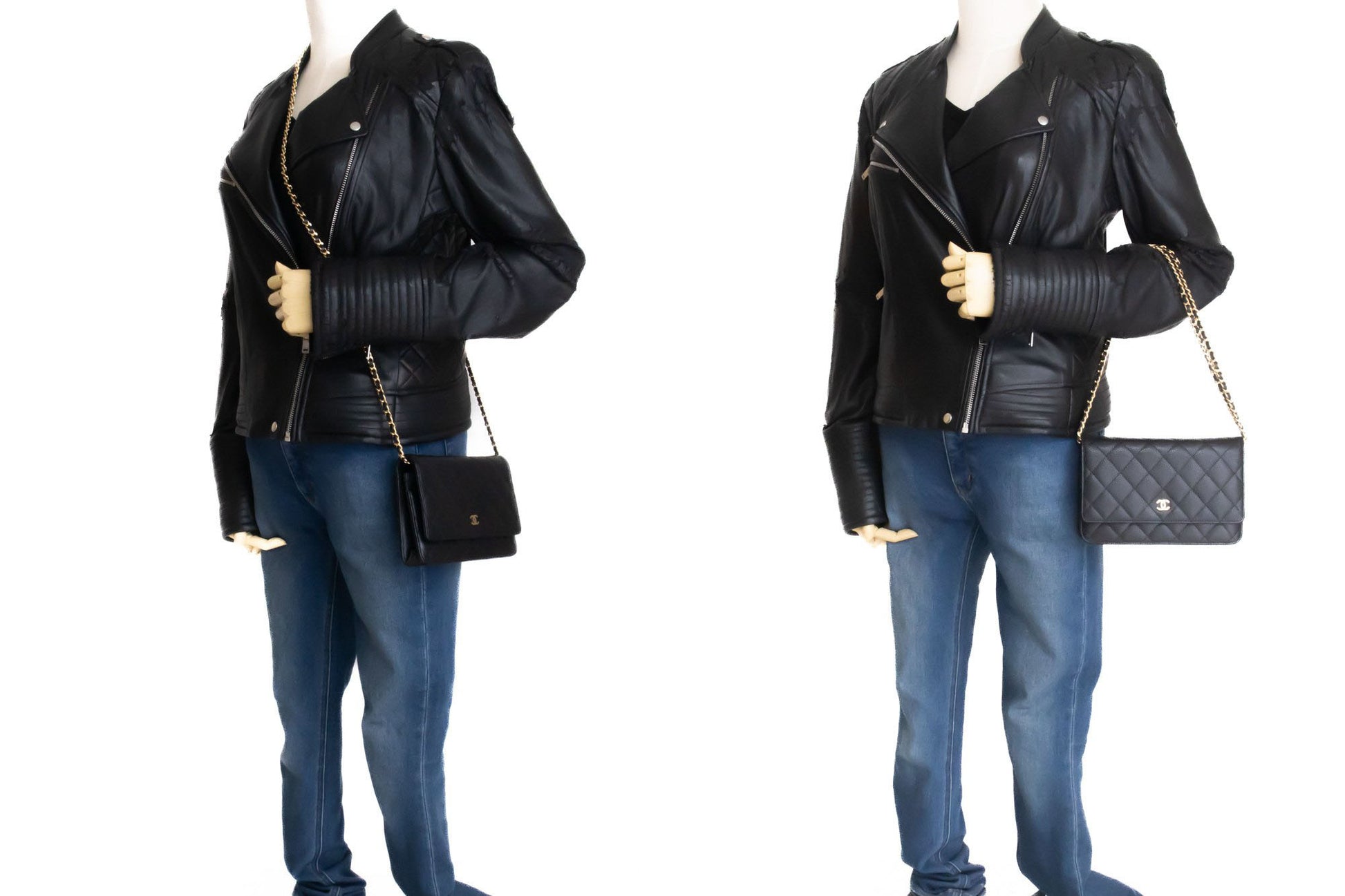 CHANEL Grained Calfskin Wallet On Chain WOC Black Shoulder Bag af8 hannari-shop