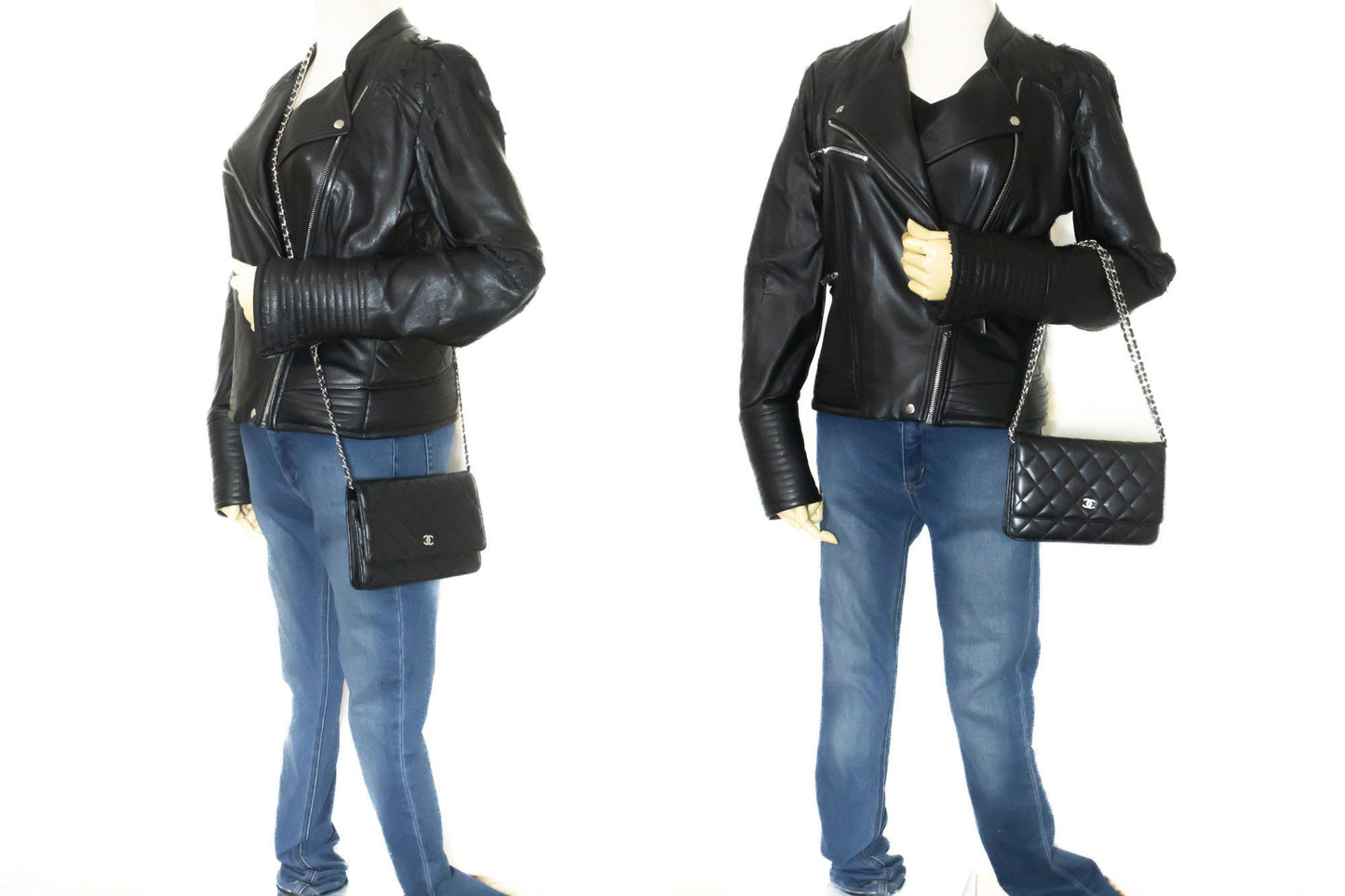 CHANEL Black Classic Wallet On Chain WOC Shoulder Bag Lambskin ab8 hannari-shop