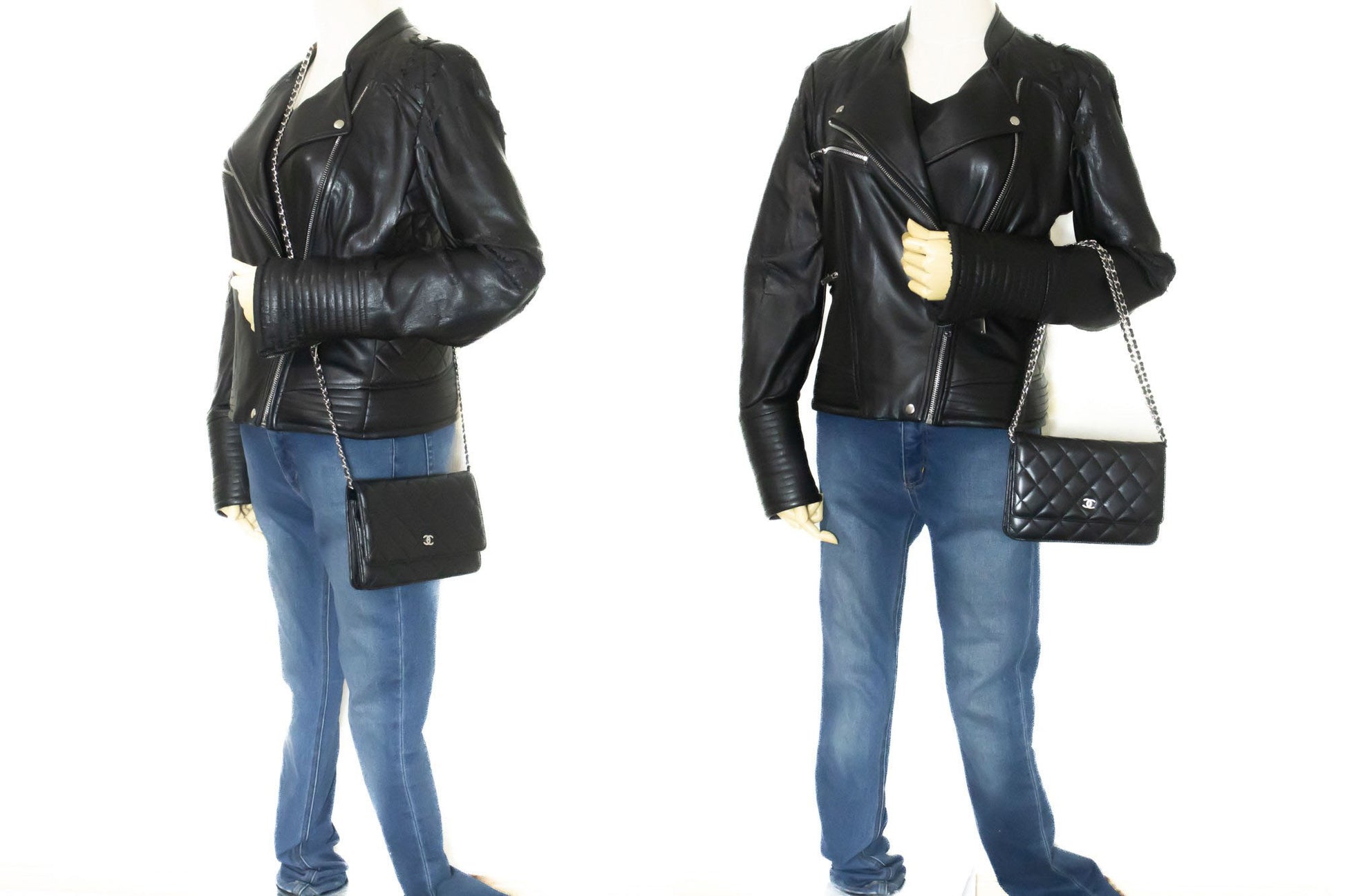 CHANEL Black Classic Wallet On Chain WOC Shoulder Bag Lambskin ab8 hannari-shop