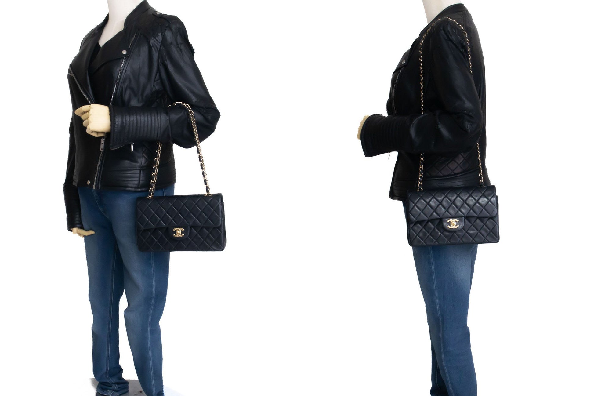 CHANEL Classic Double Flap 9" Chain Shoulder Bag Black Lambskin ai6 hannari-shop