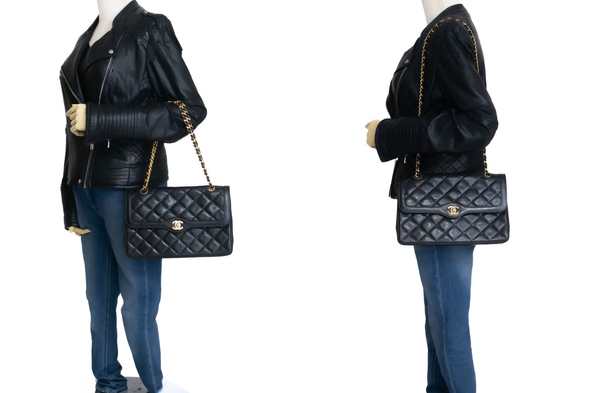 CHANEL Paris Limited Vintage Chain Shoulder Bag Black Quilted Flap ak6 hannari-shop