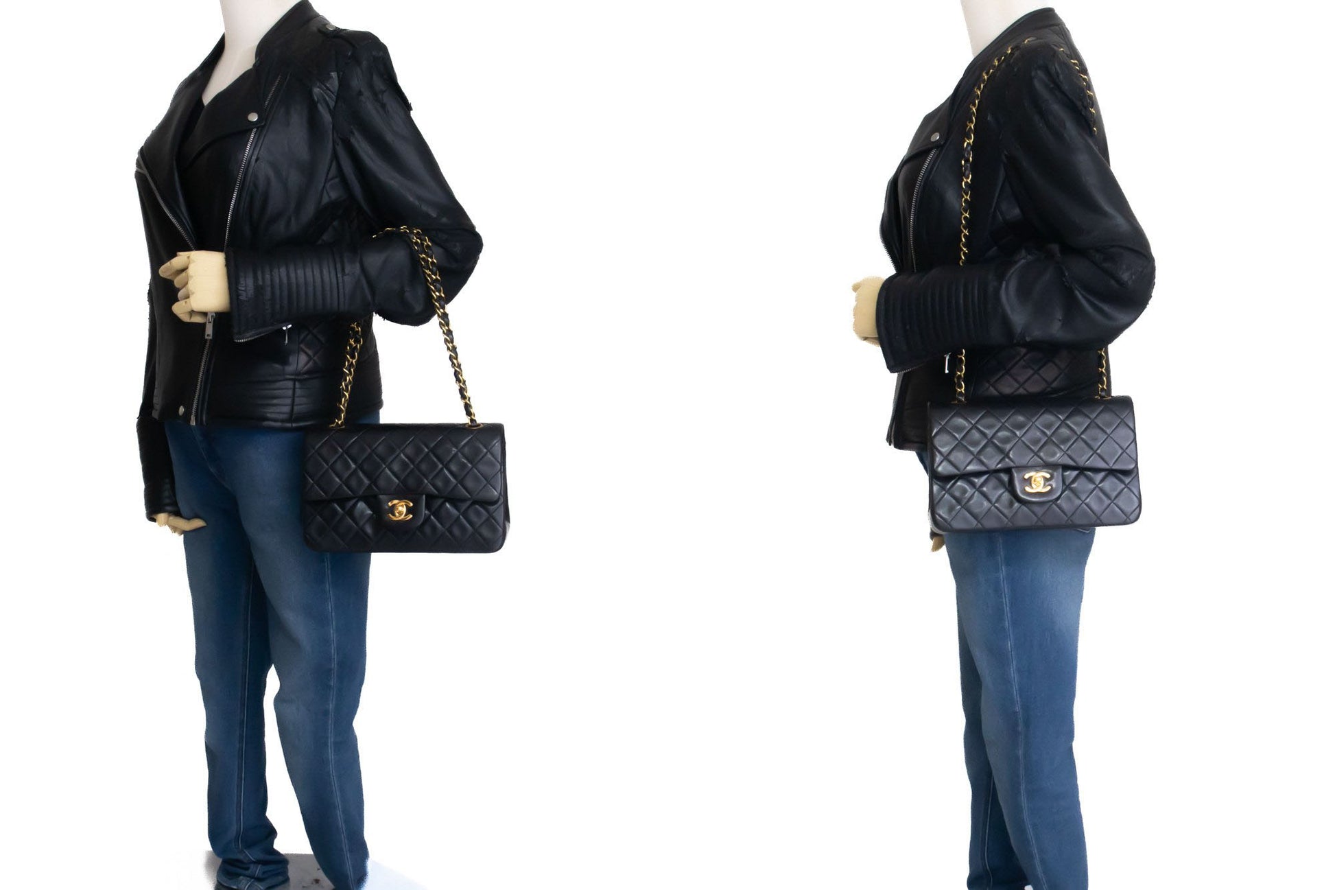 CHANEL Classic Double Flap 9" Chain Shoulder Bag Black Lambskin ai4 hannari-shop