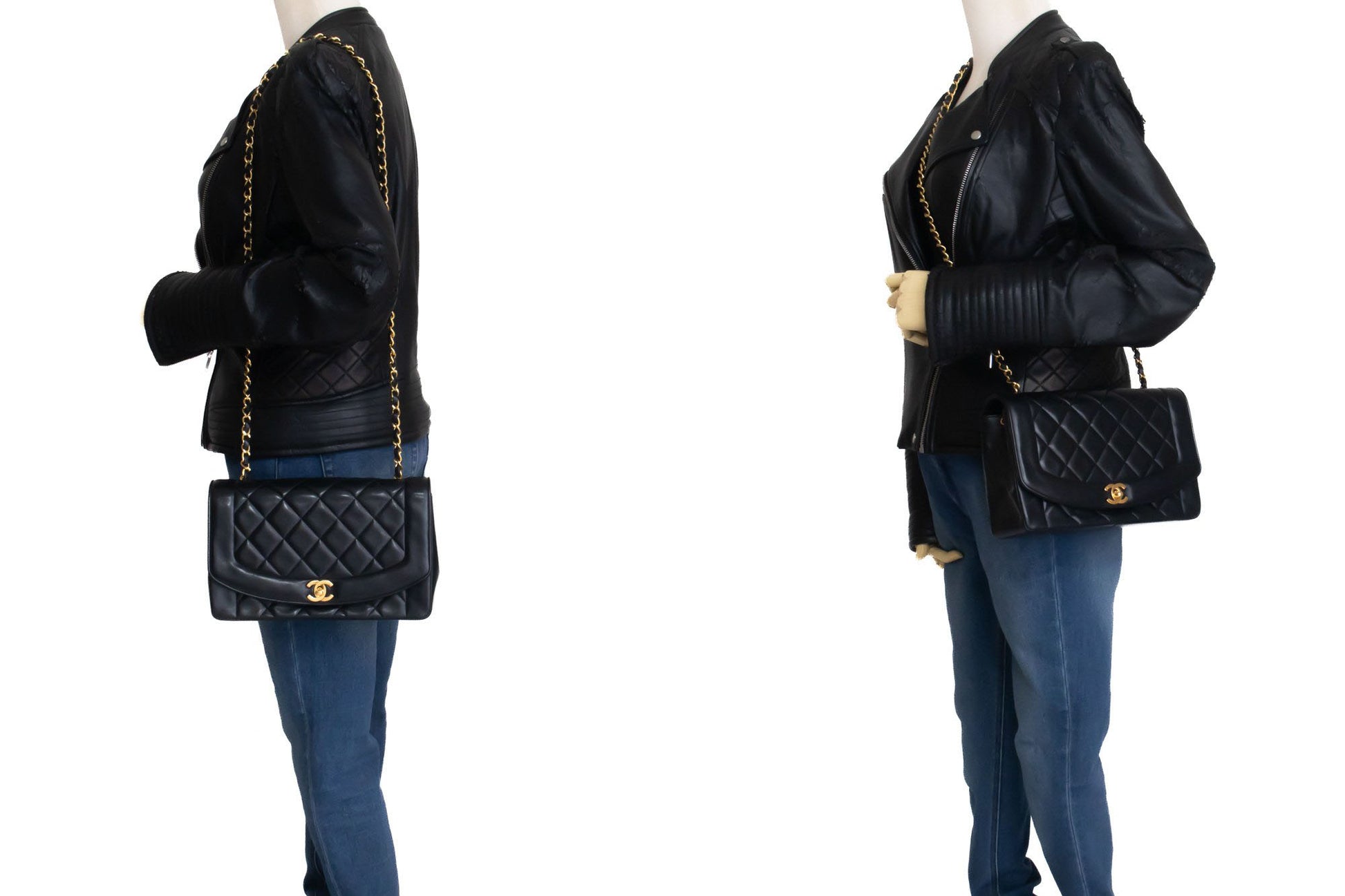 CHANEL Diana Flap Chain Shoulder Bag Black Quilted Lambskin ak2 hannari-shop