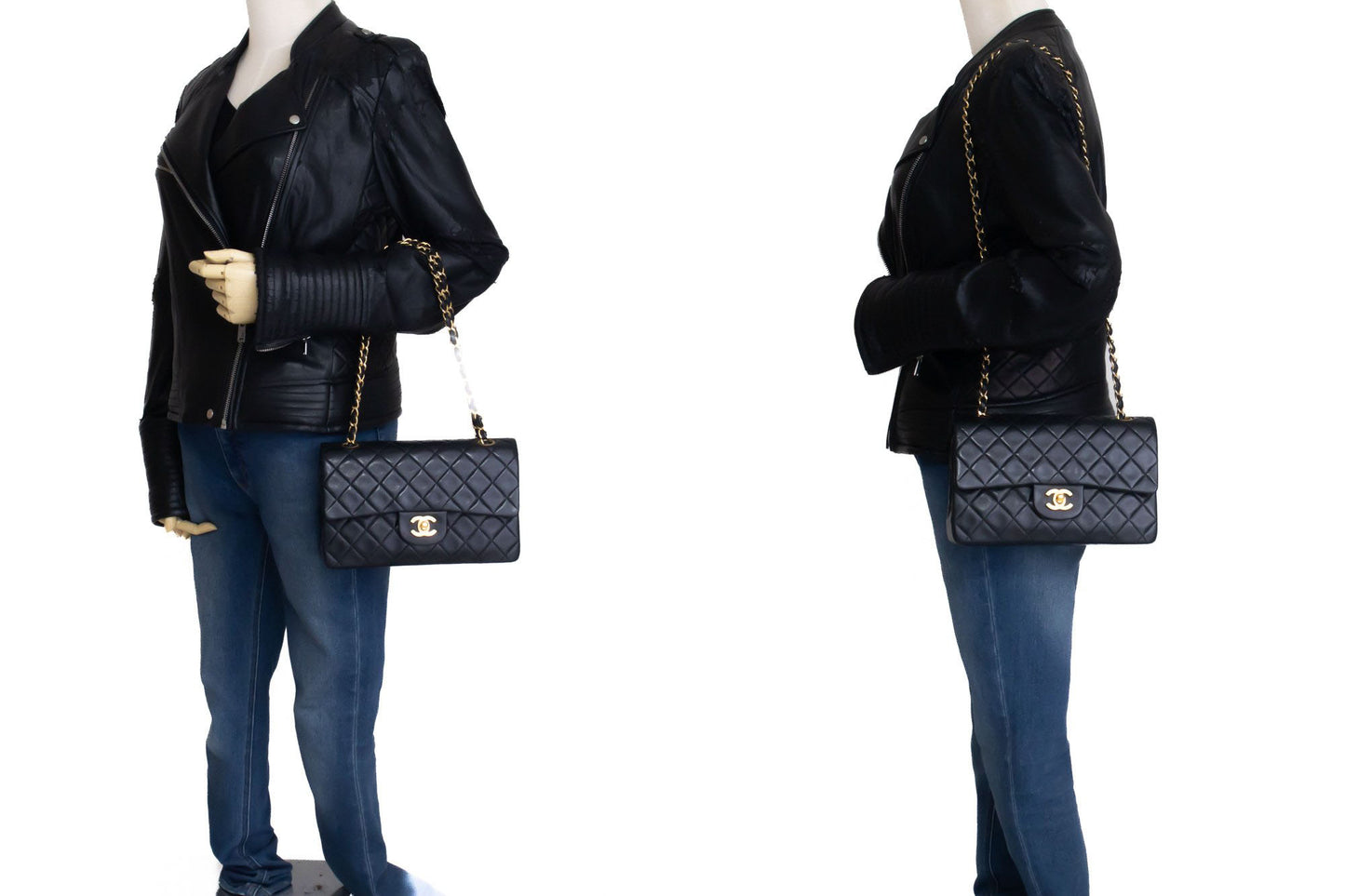 CHANEL Classic Double Flap 9" Chain Shoulder Bag Black Lambskin aj4 hannari-shop