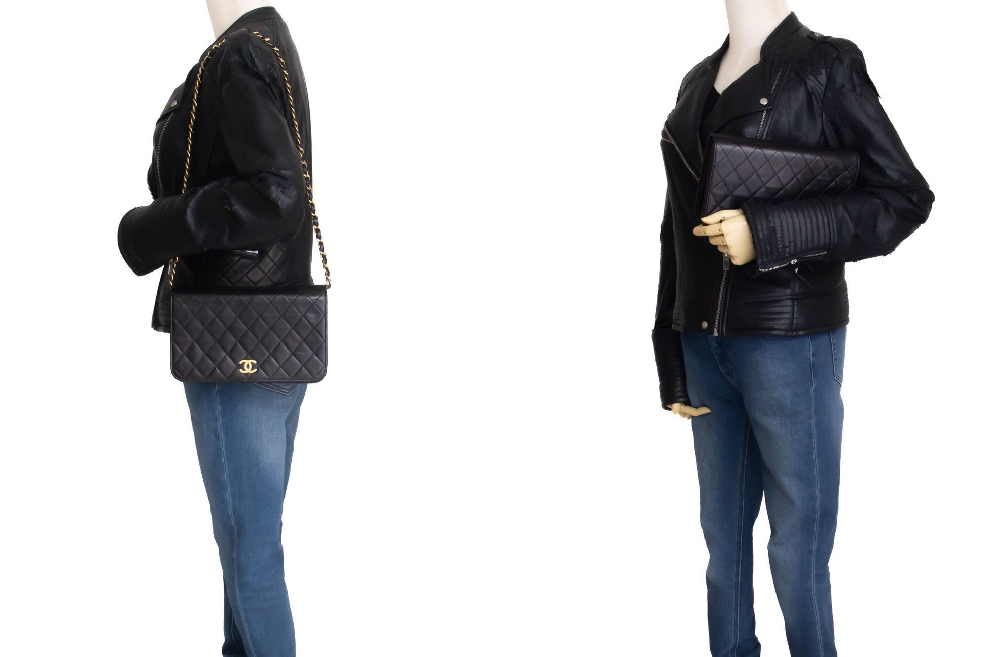 CHANEL Full Flap Chain Shoulder Bag Clutch Black Quilted Lambskin aj6 hannari-shop